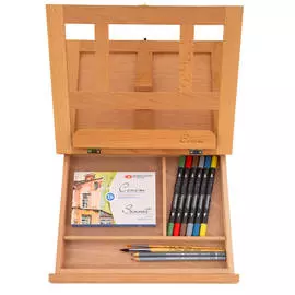 Набор акварели "Сонет" 16 цв с аксессуарами в буковом этюднике