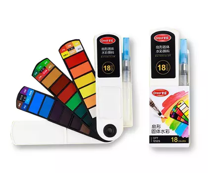 Набор акварели "Веер" 18 цв, кисть с резервуаром для воды в комплекте, в упаковке ПВХ