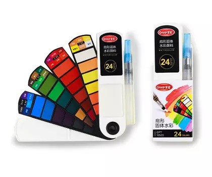 Набор акварели "Веер" 24 цв, кисть с резервуаром для воды в комплекте, в упаковке ПВХ