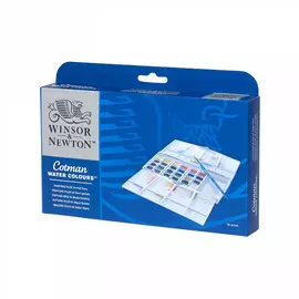 Набор акварели Winsor&amp;Newton "Cotman" Рисование Плюс 24 мал кюветы + кисть в пласт кор