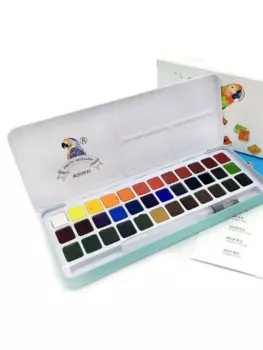 Набор акврели Paul Rubens 36 цв. кювета, в зеленом металлическом пенале, с кистью с резервуаром для