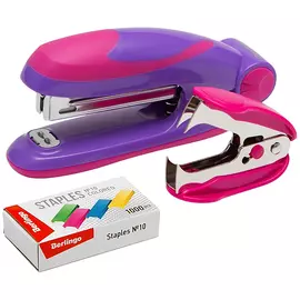 Набор Berlingo "Fuze" степлер №10 до 15 л., фиолетовый; антистеплер; скобы №10; блистер