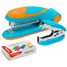 Набор Berlingo "Fuze" степлер №10 до 15 л., голубой; антистеплер; скобы №10; блистер