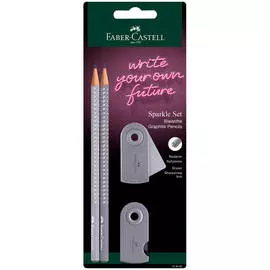 Набор чернографитных карандашей Faber-Castell "Sparkle" 2 шт, точилка и ластик Sleeve Mini, бархатны