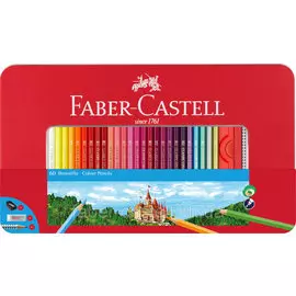 Набор цветных карандашей Faber-castell "Замок" 60 шт+2ч/г кар+ластик+точилка, в металлической коробке