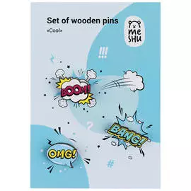 Набор деревянных значков MESHU "Cool", прямая УФ-печать, 3шт.