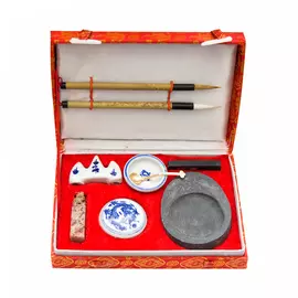 Набор для каллиграфии 9 предметов (кисти, сухая тушь, аксессуары)