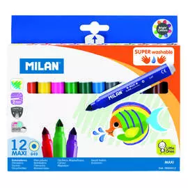 Набор фломастеров MILAN "MAXI" 12 цв, на водной основе легкосмываемые, в картонной упаковке