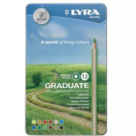 Набор гексагональных карандашей цветных Lyra "Graduate" 12 цв, в металлическом пенале