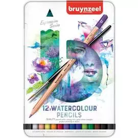 Набор карандашей акварельных Bruynzeel "EXPRESSION" 12 шт с кистью в металлической коробке