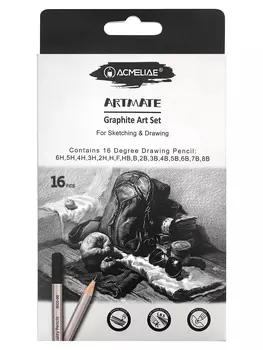 Набор карандашей чернографитных ACMELIAE 16 твердостей от 6H до 8B в картоне