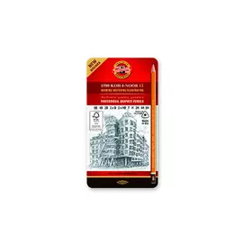 Набор карандашей чернографитных Koh-I-Noor 12 шт (6В-6Н) трехгранные, в металл коробке