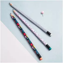 Набор карандашей чернографитных MESHU "Memphis" 3 шт, HB, с ластиком, ассорти, европодвес