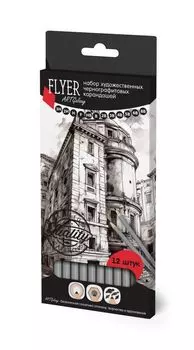 Набор карандашей чернографитовых FLYER "Архитектура", 12 твердостей (B, 2B, 3B, 4B,5B,6B,8B,F,H,2H,3