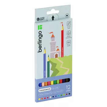 Набор карандашей цветные Berlingo "SuperSoft. Замки", 12 цв., заточен., картон, европодвес