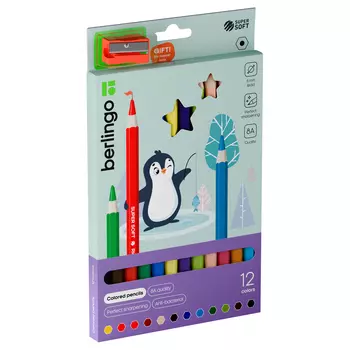 Набор карандашей цветные утолщенные Berlingo "SuperSoft. Jumbo", 12 цв., шестигранные, заточ., европ