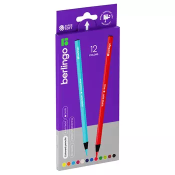 Набор карандашей цветных Berlingo "SuperSoft. Blackwood" 12цв ., черное дерево, заточен., картон, ев