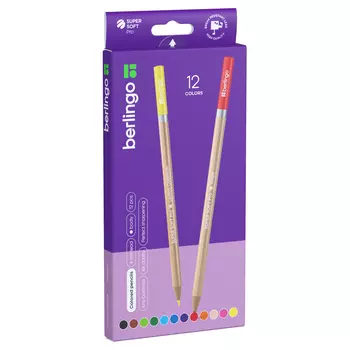 Набор карандашей цветных Berlingo "SuperSoft. Pro" 12 цв., круглые, заточен., картон, европодвес