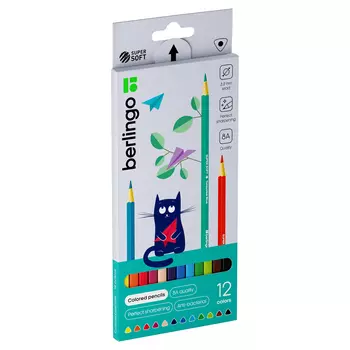 Набор карандашей цветных Berlingo "SuperSoft. Жил-был кот" 12 цв., трехгран., заточен., картон