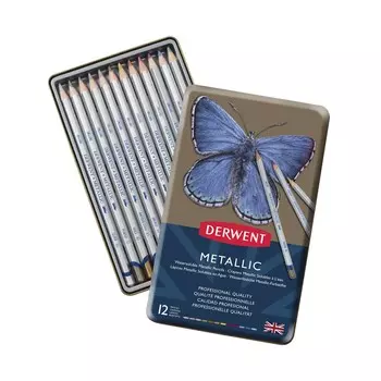 Набор карандашей цветных Derwent "Metallic" 12 цв в метал кор