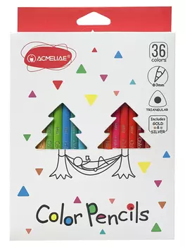 Набор карандашей цветных трехгранных Acmeliae 36 цв, в картонном футляре