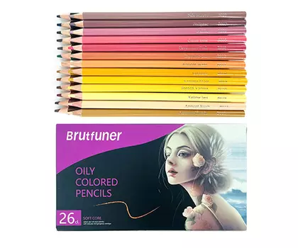 Набор карандашей мясляные Brutfuner "Цвет кожи" 26 цветов, деревянные, заточенные, в к/кор