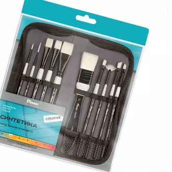 Набор кистей CREATIVE белая синтетика White Taklon 10 шт. АССОРТИ, пенал д/кистей