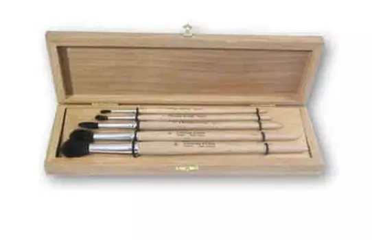 Набор кистей Колонок Живописные кисти "№4" 5 шт в деревянной шкатулке