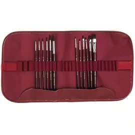 Набор кистей синтетика Малевичъ "Фрида" 12 шт, в пенале-скрутке, бордо