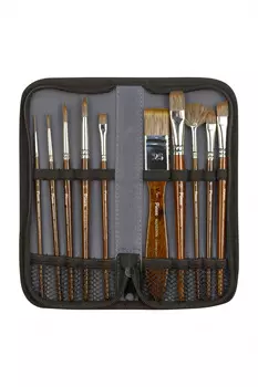 Набор кистей синтетика Pinax "Mangusta" 10 шт, ассорти, кор. ручка, пенал д/кистей