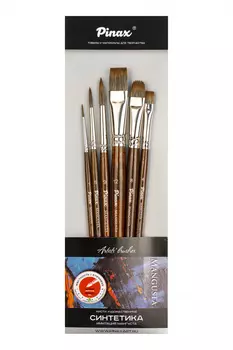 Набор кистей синтетика Pinax "Mangusta" 6 шт, ассорти, кор. ручка