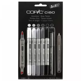 Набор маркеров Copic "Ciao" 5 цв оттенки серого + мультилинер 0.3 мм