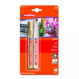 Набор маркеров декоративных, лаковых Edding 2 шт, 2-4 мм кругл наконечник, в блистере Золото/серебр