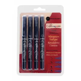 Набор маркеров для каллиграфии Manuscript "Italic" 4 шт (F/M/B/EB) черные