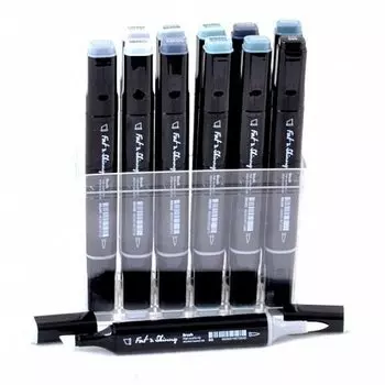 Набор маркеров Fat&amp;Skinny 12 шт Brush grey, серые цвета
