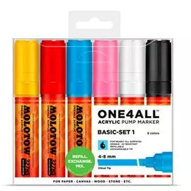 Набор маркеров Molotow "ONE4ALL 327HS Basic Set 1" 4-8 мм, 6 шт