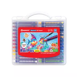 Набор масляной пастели Mungyo эффект акварели RailPas-Aquarell Oil Pastel 24 цв, в пластиковом чемод