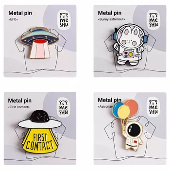 Набор металлических значков MESHU "First contact", эмаль, 4 шт