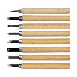 Набор резцов по дереву 8 шт с деревянной ручкой