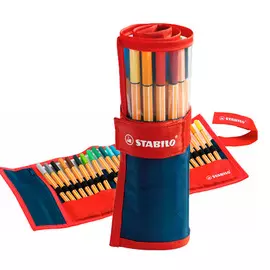 Набор ручек капиллярных Stabilo "Point 88" 25 цв в красно-синем нейлоновом футляре