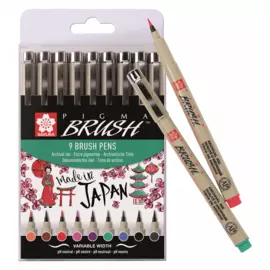 Набор ручек-кисточек Sakura "PIGMA BRUSH" 9 шт