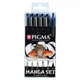 Набор Sakura "PIGMA MICRON MANGA" 6 шт (ручки 0.1мм 0.3мм 0.5мм кисть Pigma Graphic мех карандаш 0,7