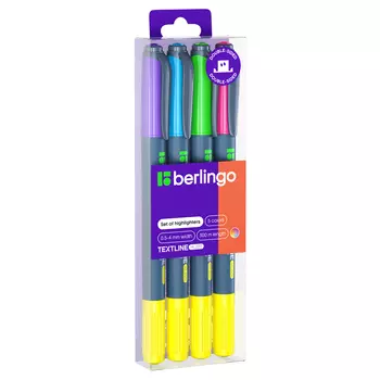 Набор текстовыделителей двусторонних Berlingo "Textline HL220" 4 шт, 5 цв., 0,5-4 мм, европодвес