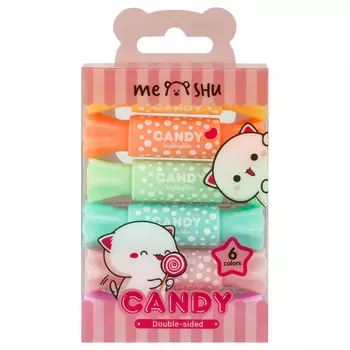 Набор текстовыделителей двусторонних MESHU "Candy", 6 цв., пастельные цвета, 2/4мм, ПВХ бокс с европ