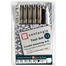 Набор Zentangle 12 предметов (линеры PIGMA MICRON 4 шт, растушевка, карандаш, бумага 5 л.)