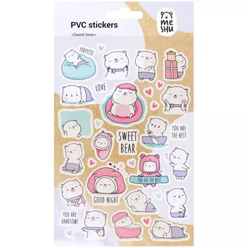 Наклейки ПВХ MESHU "Sweet bear", 10*21 см, 29 наклеек, инд. уп., европодвес