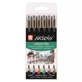 Набор капиллярных ручек Sakura "PIGMA BRUSH" 6 цв