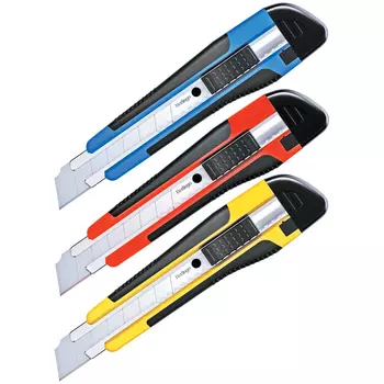 Нож канцелярский Berlingo "Comfort" 18 мм, auto-lock, металл. направл., мяг. вст., 2 зап.лезвия