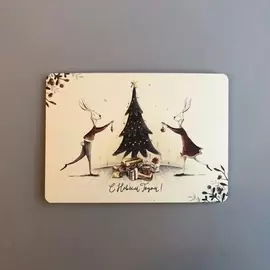 Открытка "Кролики и елка"