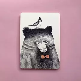Открытка "Медведь и птичка"